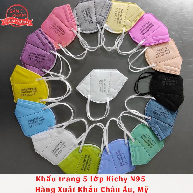 Khẩu trang y tế FFP2 Kichy 5 lớp kháng khuẩn, kháng bụi mịn PM2.5 hàng xuất khẩu Âu Mỹ, nhiều màu sắc