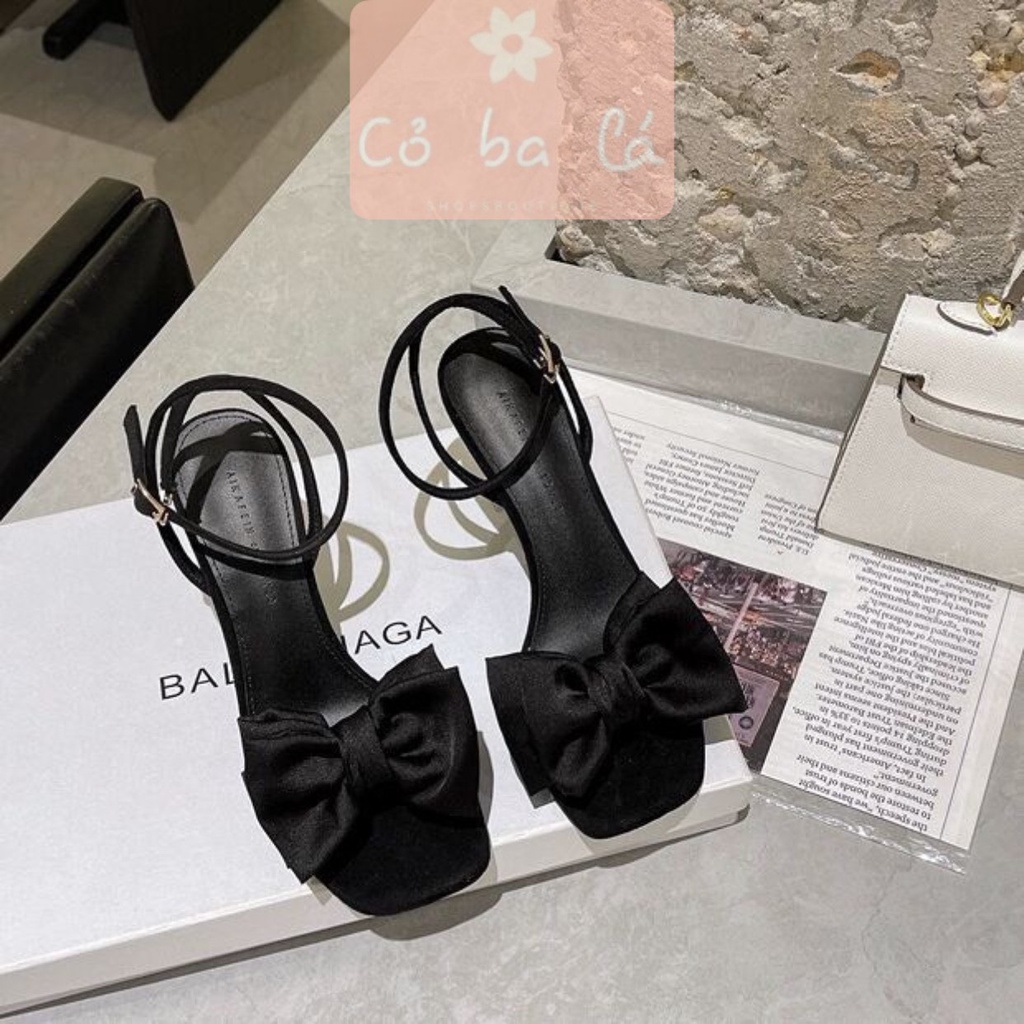Cao gót sandal nữ quai ngang đính nơ giày gót nhọn mũi vuông giày quai hậu 7 phân cg-0616