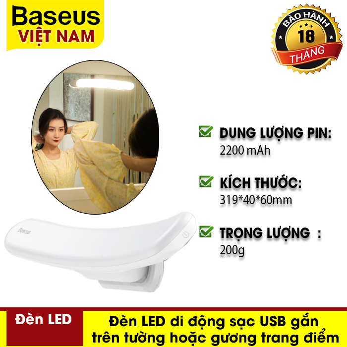 [BẢO HÀNH 18 THÁNG] Đèn LED di động sạc USB gắn trên tường hoặc gương trang điểm, có thể điều chỉnh ánh sáng, dùng cho văn phòng, phòng tắm, phòng ngủ