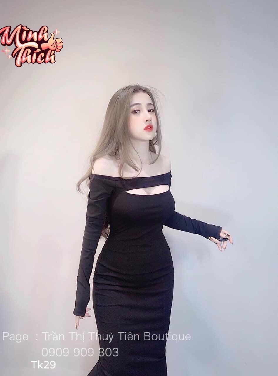 Đầm Body Tay Dài Kiểu Khoét Ngực Hở Vai Sang Chảnh TTS0963