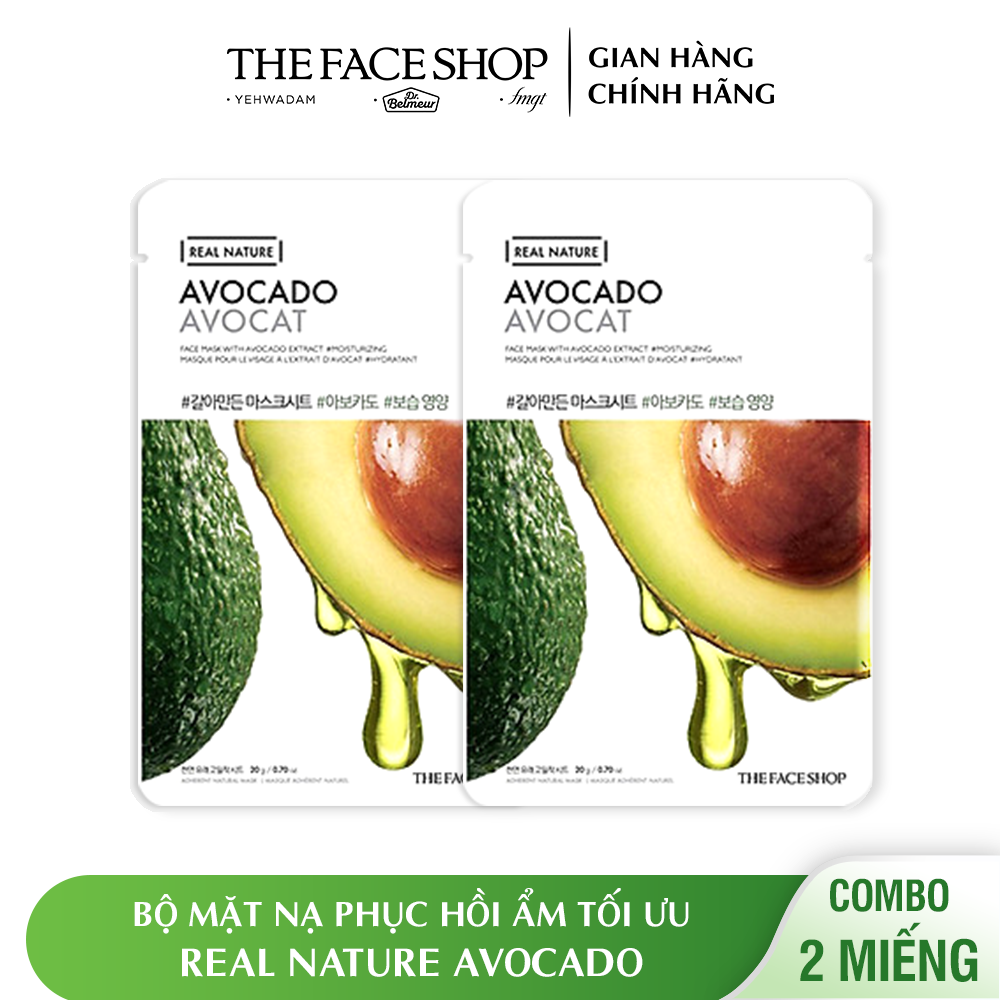 Combo 2 Mặt Nạ Giấy Phục Hồi Ẩm Tối Ưu TheFaceShop Real Nature Avocado Face Mask (20grx2miếng)
