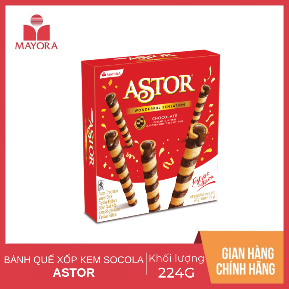 Bánh quế xốp kem sôcôla astor festive 224g