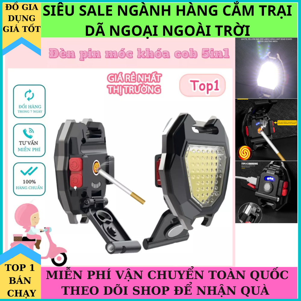 Đèn pin móc khoá đa năng 5in1, đèn pin mini siêu sáng, đèn flash mini, đèn làm việc cob sạc usb 3 chế độ sáng tích hợp nhiều tính năng