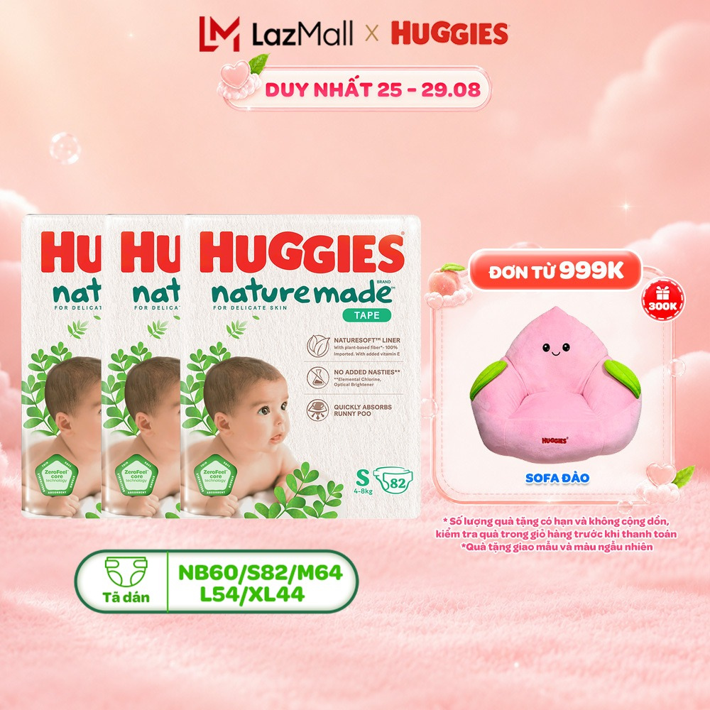 Combo 3 Tã/Bỉm dán Huggies NatureMade M64/L54/XL44