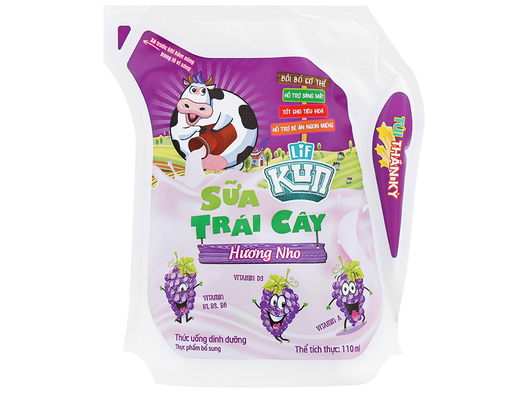[HCM]8 Sữa trái cây LiF Kun hương nho 110ml - BH Giá Tốt