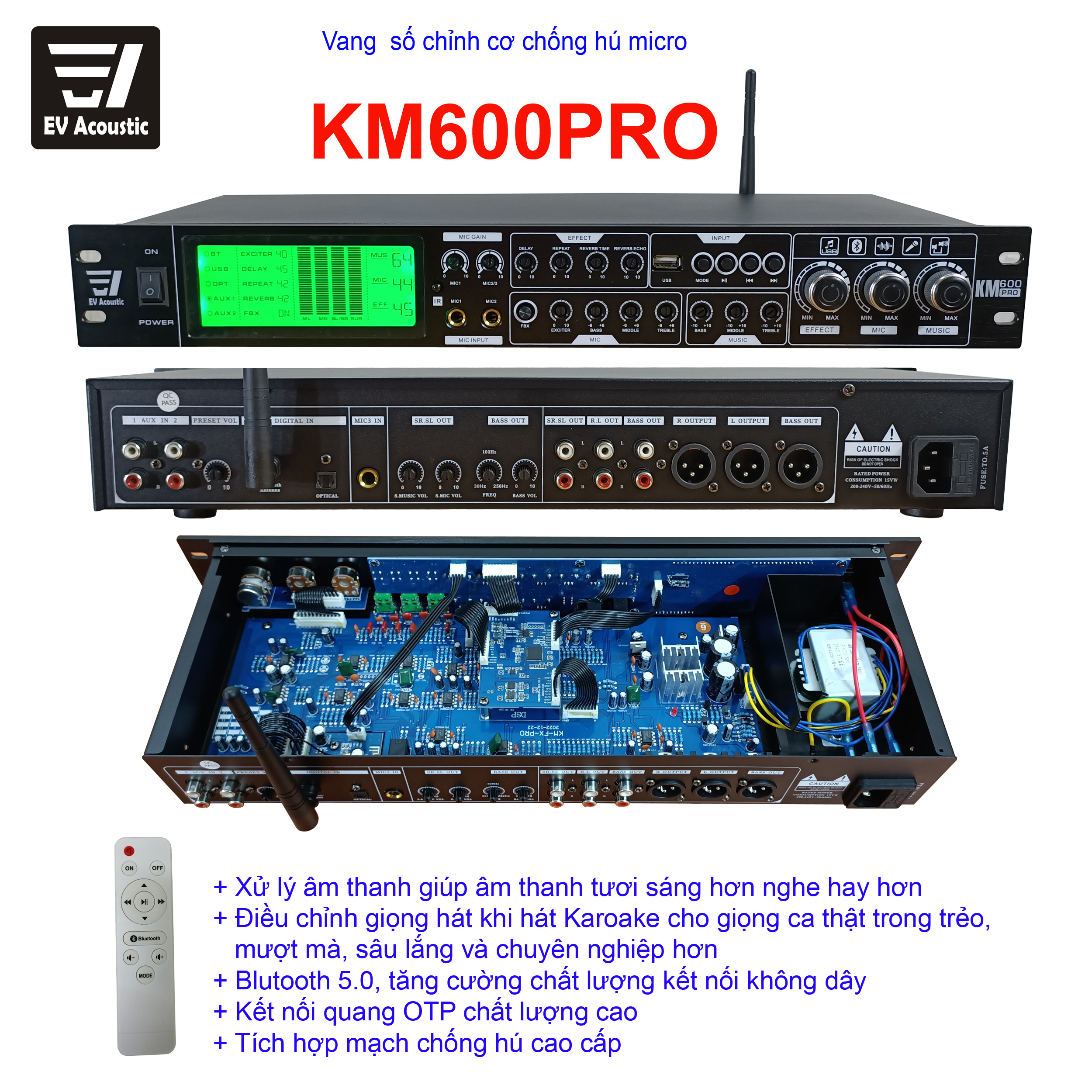 Vang số 48 bit lai cơ karaoke chống hú EV ACOUNTIC KM600pro, KM580, vang cơ chống hú, vang karaoke gia đình