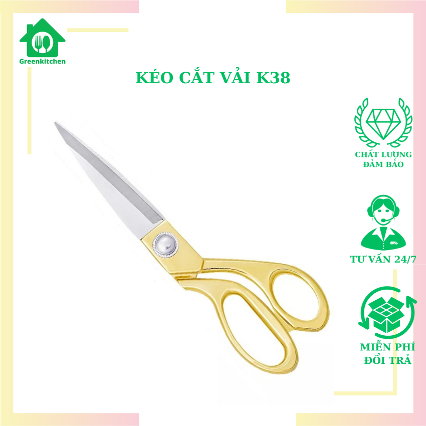 Kéo cắt vải, cắt băng khánh thành K38, thép không gỉ, sắc bén, dài 263mm