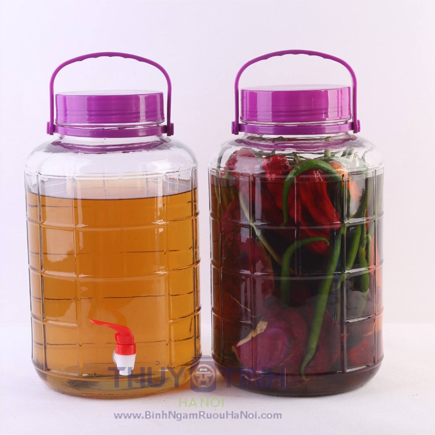 Bình thủy tinh quai xách nắp tím không vòi 8l, 10l, 12l, 16l, 20l