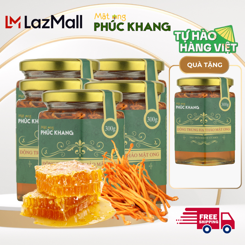 Combo 5 Hũ Mật Ong Đông Trùng Hạ Thảo Phúc Khang 350g – Tặng thêm 1 hũ - Tăng Cường Sức Khỏe - Bổ Dưỡng Tăng Sức Đề Kháng