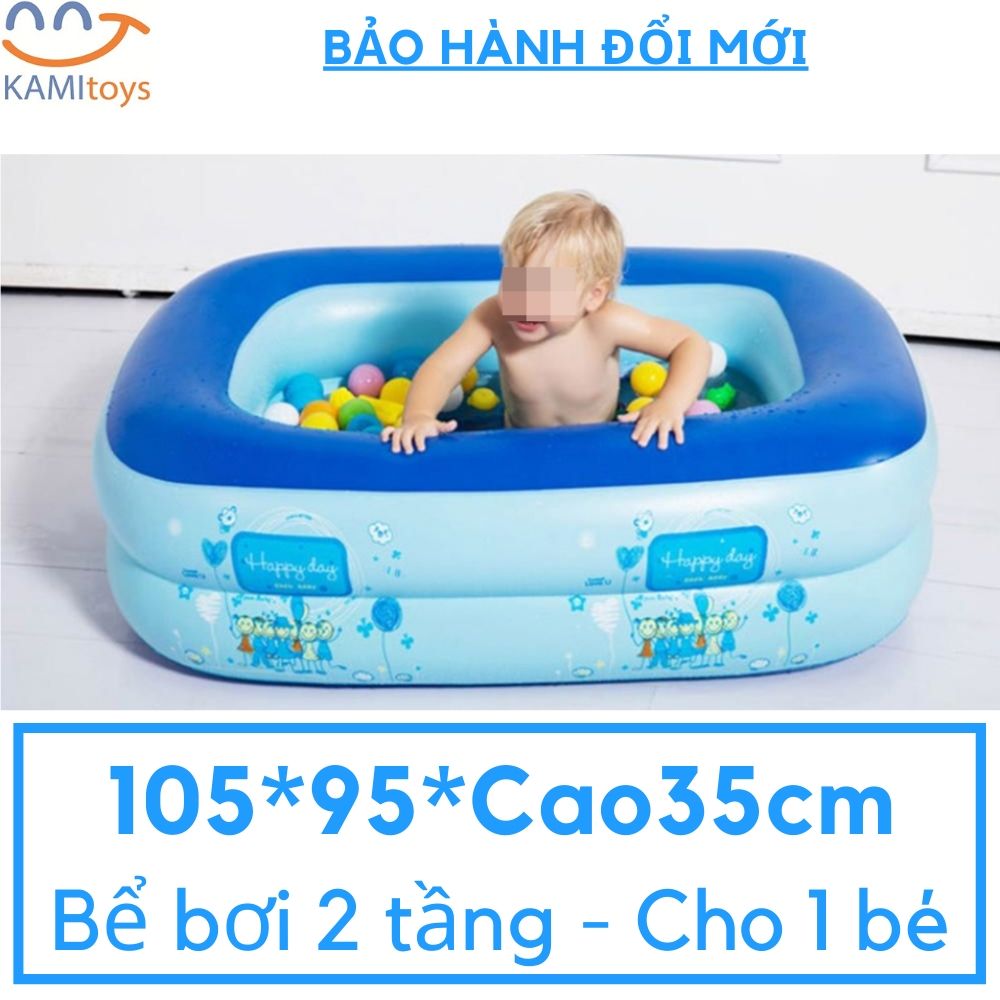 Bể bơi hồ bơi cho trẻ em bé chữ nhật 105x95xCao35cm Tặng Kính bơi cho bé