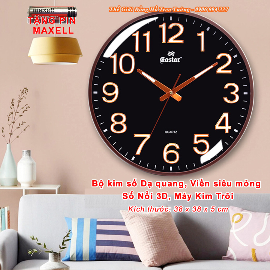 Đồng Hồ Treo Tường Cao Cấp EASTAR KIM TRÔI - Số Nổi 3D Có DẠ QUANG - Bảo hành 1 Năm - Tặng Pin Maxell