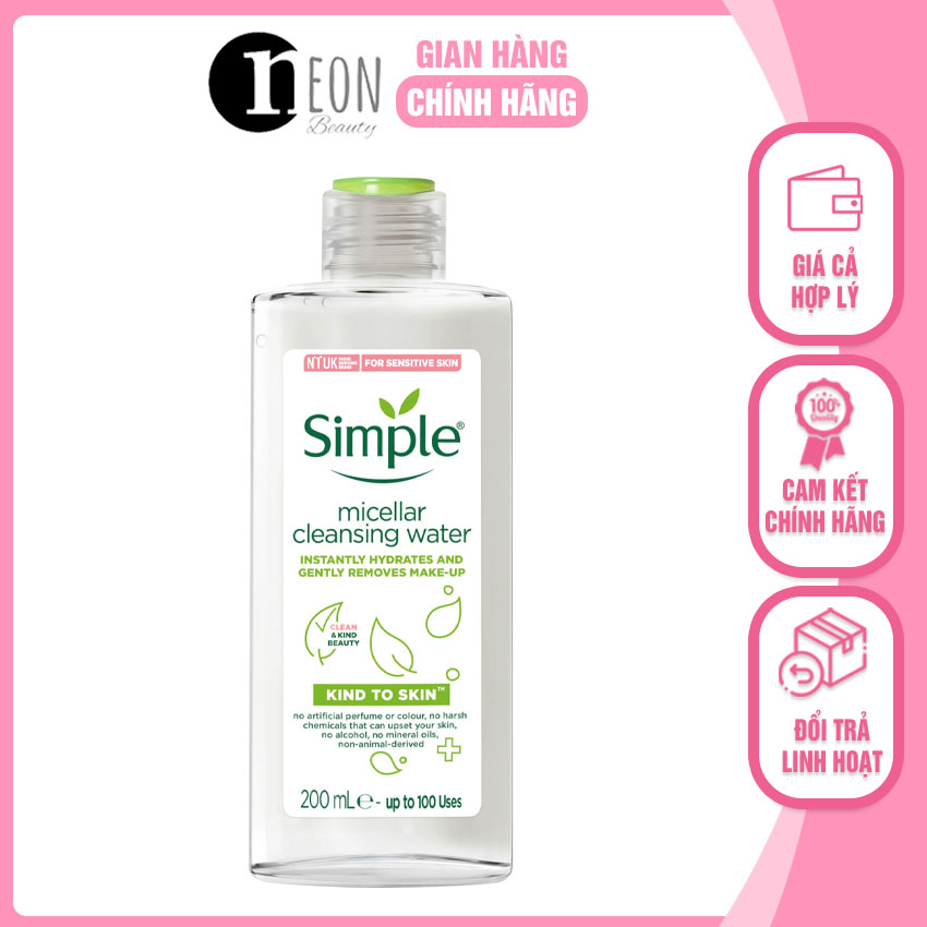 [FREESHIP] nước tẩy trang Simple 200ml cho da nhạy cảm NB14 các thành phần rất lành tính, không gây kích ứng da, phù hợp với mọi đối tượng - NEON BEAUTY