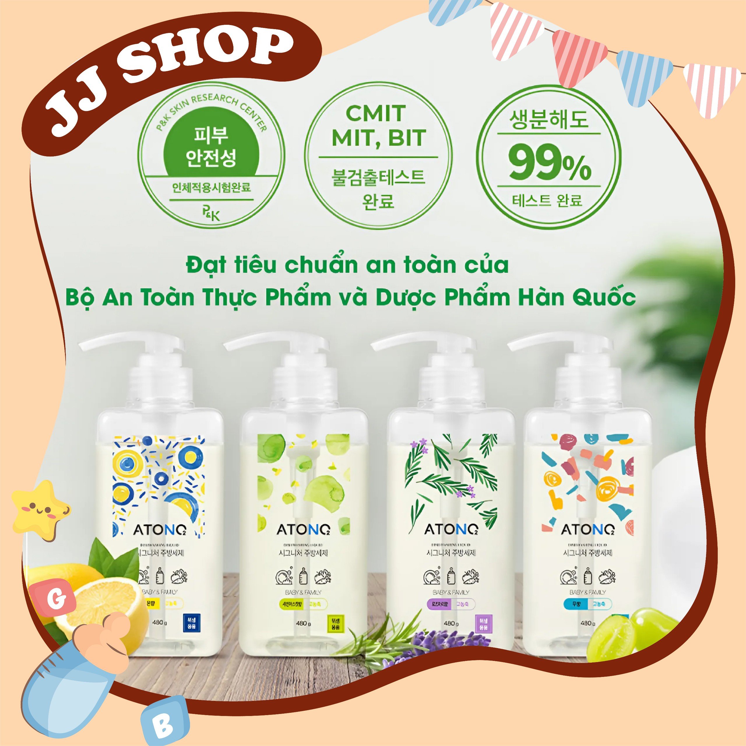 Nước rửa bình sữa, rau củ, chén bát atono2 thuần chay đậm đặc 480gr - nội địa hàn quốc