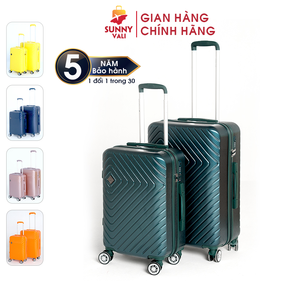 COMBO 2 vali kéo du lịch SUNNY SV02 (Size 20 - 24), nhựa dẻo PC vân xước, khóa TSA tiêu chuẩn Mỹ, cổng sạc USB độc đáo