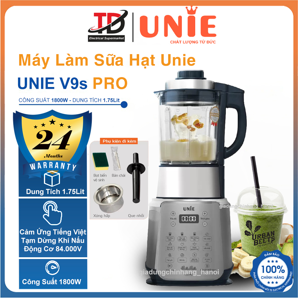  Máy Làm Sữa Hạt Đa Năng Unie V9s PRO NEW 2024 - Tích 1.75L - Công Suất 1800W - 84.000 vòng phút Hàng Chính Hãng 