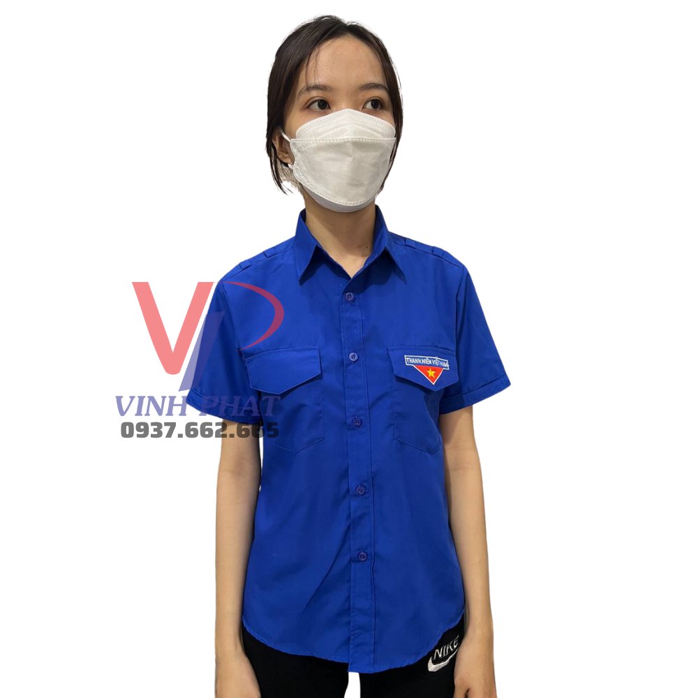 Áo Sơ Mi Đoàn Thanh Niên Tay Ngắn Form Nữ Chuẩn Vải Đẹp Có Logo Thêu - Hình Thật
