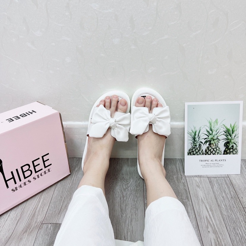 Dép bánh mì nữ, Dép nữ quai ngang Thắt Nơ Da Mềm đế bánh mì siêu nhẹ cao 3cm