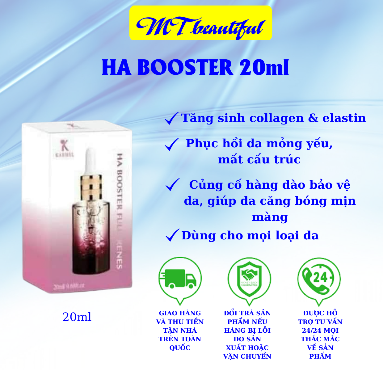 Mỹ phẩm karmel serum HA BOOSTER 20ml. serum căng bóng cấp nước cho da giúp da căng bóng