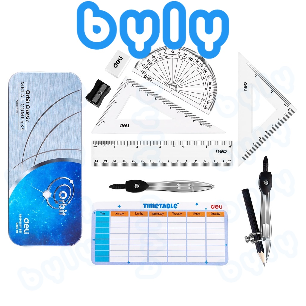 Ship hoả tốc - Set dụng cụ học tập 9 món hộp thiếc tiện dụng Deli G30695 - ByLy Store