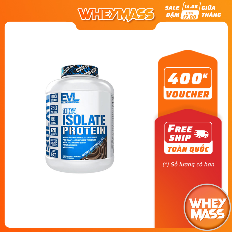 Sữa Tăng Cơ Bắp EVL EVLUTION 100% WHEY PROTEIN  5Lbs (2.3kg) 69+ lần dùng - Từ Mỹ