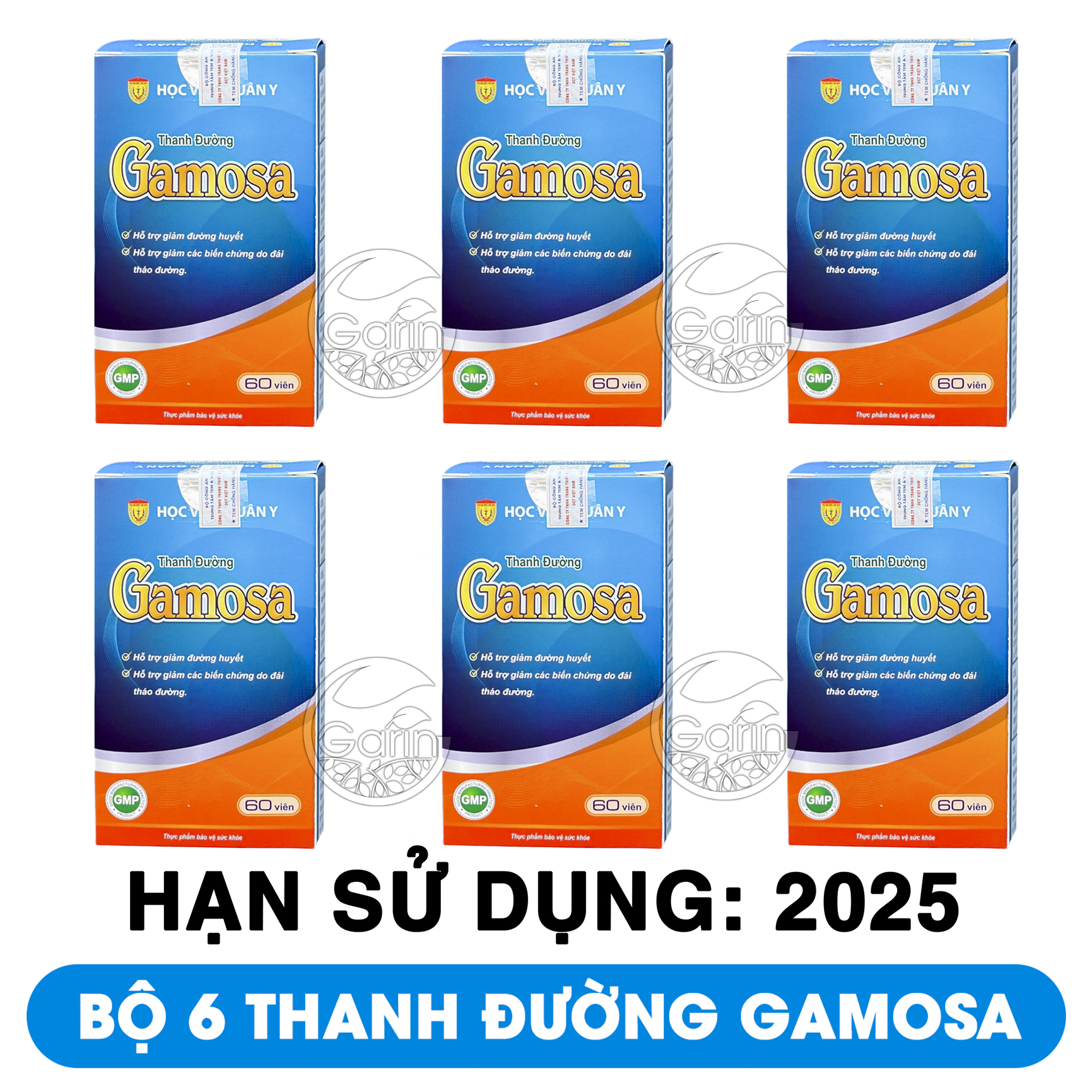 Bộ 6 hộp thanh đường gamosa Học Viện Quân Y 60 viên x6 ổn định đường huyết giảm biến chứng dành cho người bị tiểu đường hoặc muốn ngăn ngừa tiểu đường Mỹ Phẩm Sỉ Emer