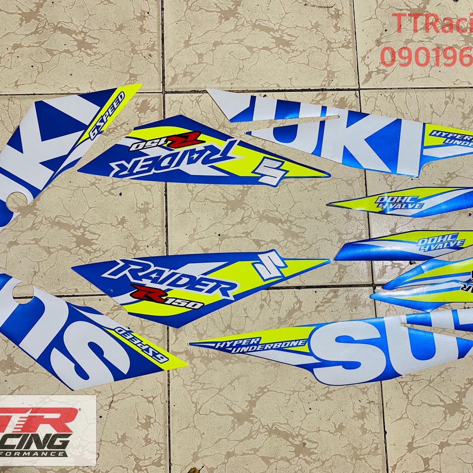 Tem suzuki raider xanh gp 2018