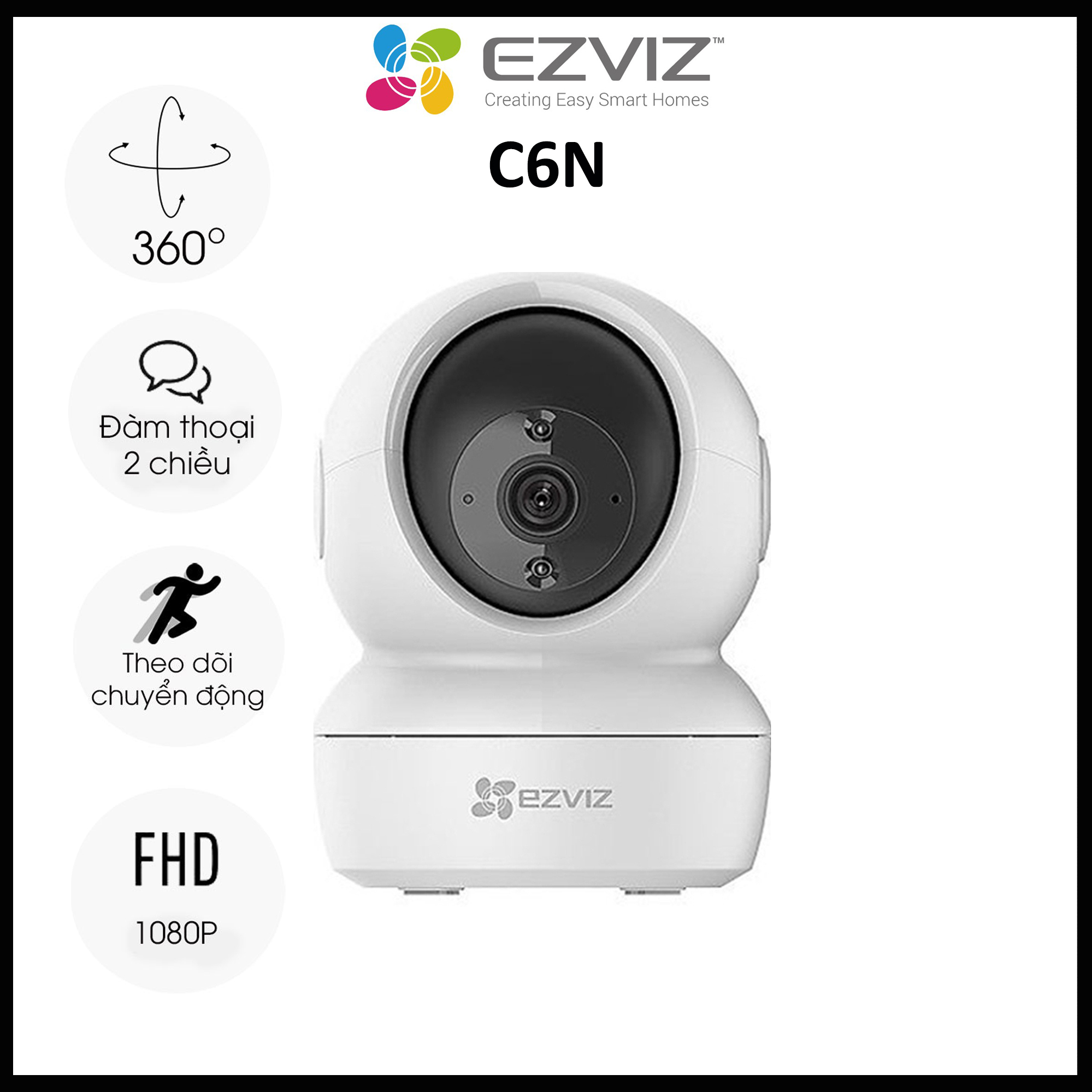 Camera EZVIZ C6N 2M 1080p Xoay 360 Độ- Đàm Thoại 2 Chiều- Báo Động Chống Trộm- Wifi Trong Nhà Chính Hãng BÁO SỈ