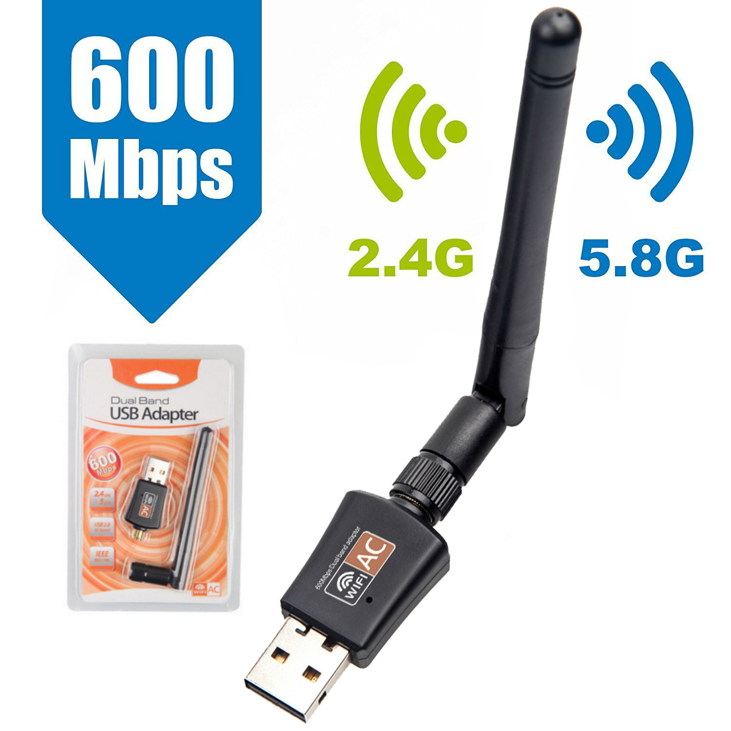 Usb wifi 600 mbps 2.4g / 5g / 5.8g có ăng ten loại tốt