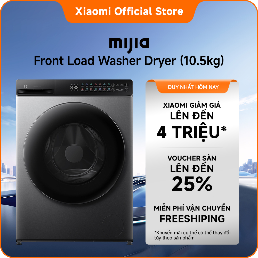 Xiaomi Máy Giặt Sấy Mijia Front Load Washer Dryer 10.5kg | Lồng Giặt Siêu Lớn Cho Hiệu Quả Giặt Sấy Vượt Trội | Loại Bỏ Tới 99,99% Vi Khuẩn Với Chu Trình Giặt Hơi Nước | Điều Khiển Ứng Dụng Mi Xiaomi Home