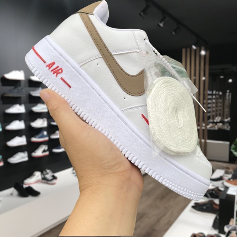 Giày thể thao AF1 custom vệt nâu,Giày sneaker air force 1 low premium white brown nam nữ cực chất dễ phối đồ 2022