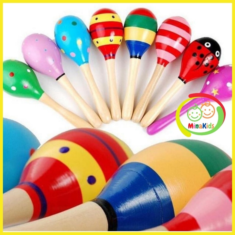Lục Lạc Gỗ Tròn Cho Bé Nhiều Màu Sắc Dễ Thương An Toàn Loại To Minakids LL16