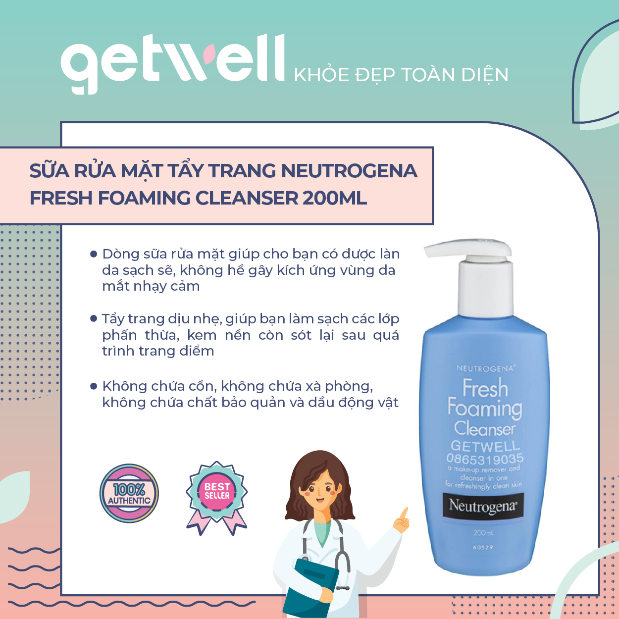 [HCM]Sữa Rửa Mặt Tẩy Trang Neutrogena Fresh Foaming 200ml