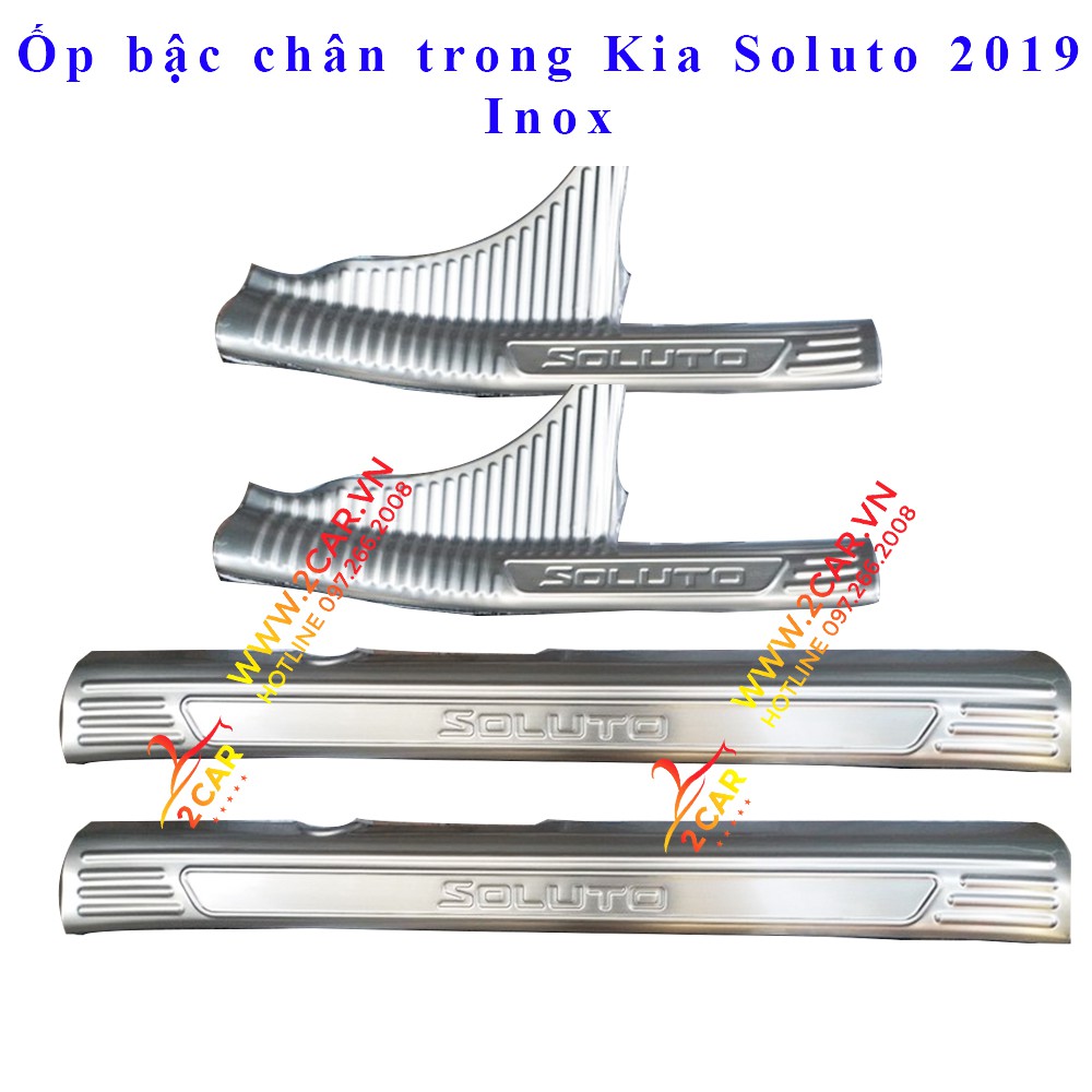 Bộ ốp bậc cửa trong ngoài xe kia soluto 2019-2021, chất liệu inox