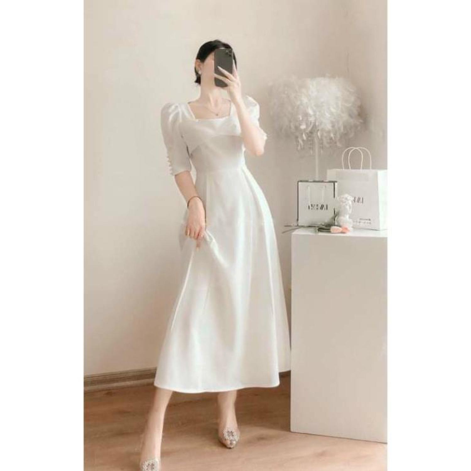 Đầm váy trắng đi tiệc tay dài tùng nhúng (kèm hình thật) | Shopee Việt Nam
