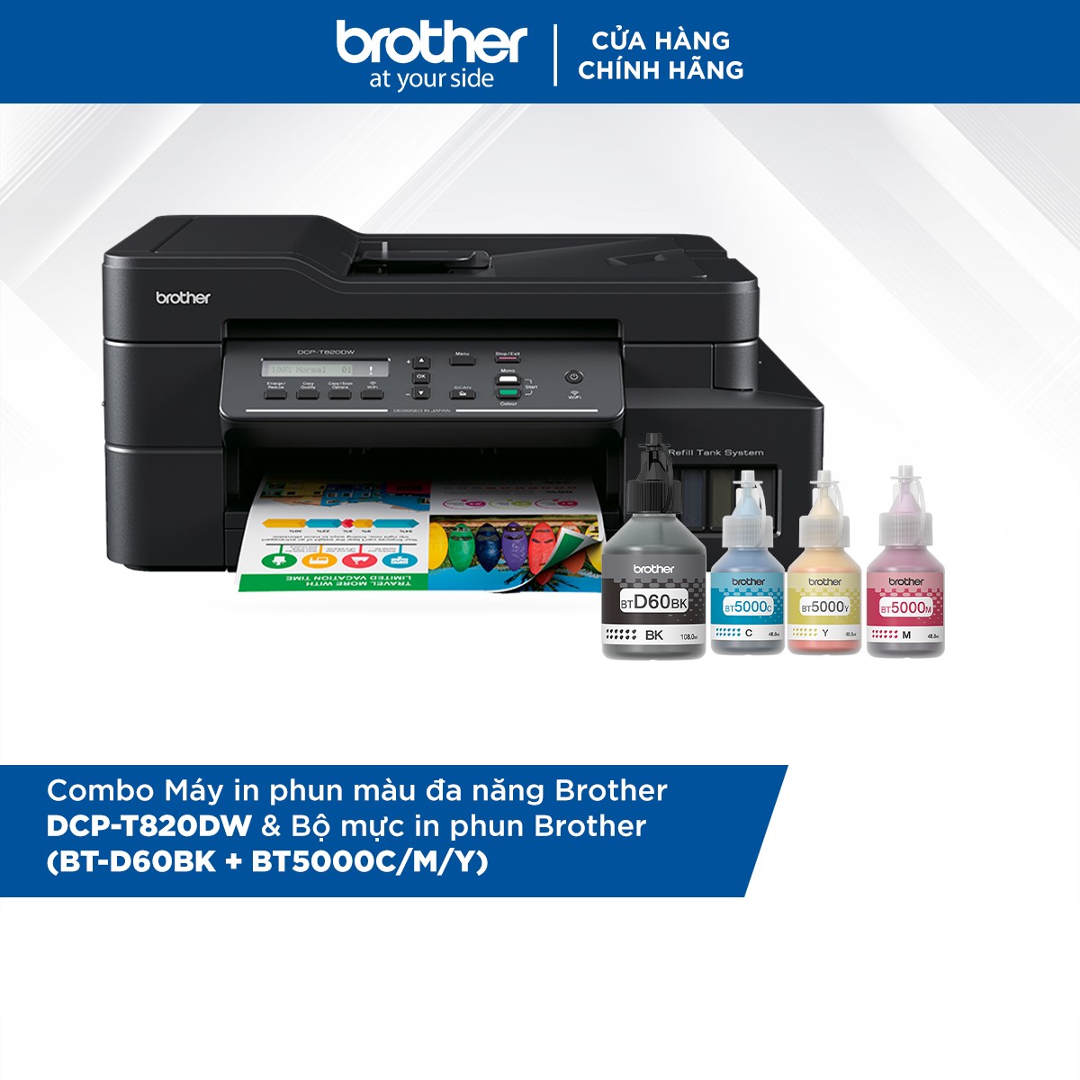 Combo Máy in phun màu đa năng Brother DCP-T820DW và Bộ mực in phun Brother