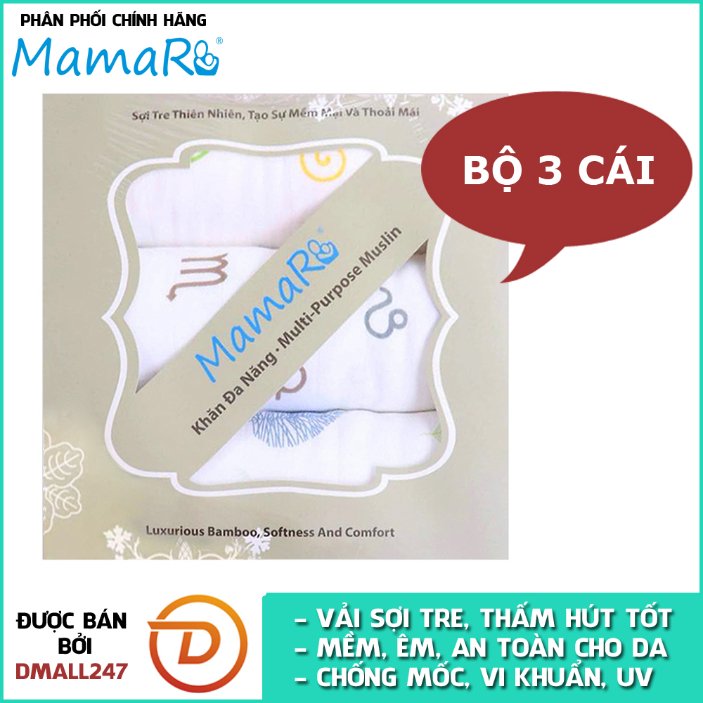 Bộ 3 khăn đa năng vải sợi tre cho bé 120x120 Mamaru MA-KDN03 - Diệt khuẩn, hút ẩm tốt, kháng tia UV- Dmall247, mẹ và bé