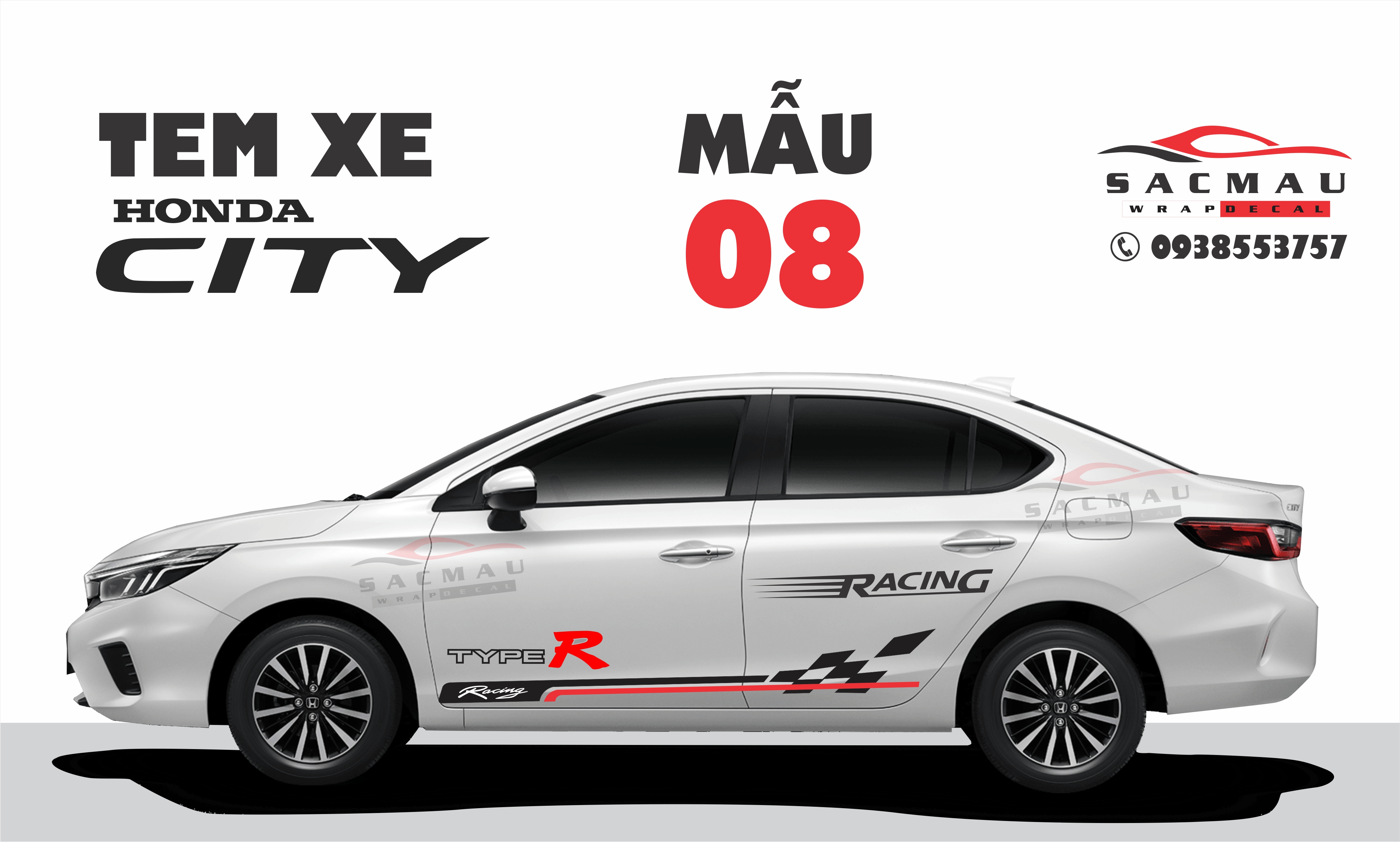 Tem dán xe trang trí Honda City mẫu 08, một bộ đủ 2 bên hông