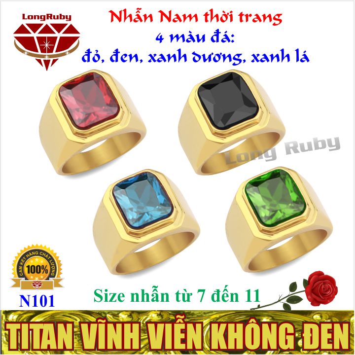 Nhẫn Nam Titan Mạ Vàng Trơn Đá Đen Cực Đẹp | Nhẫn Phong Thủy Nam - N101B