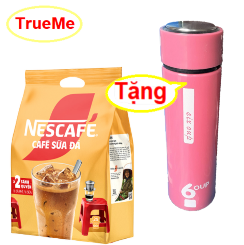   Tặng Bình  Nescafe sữa đá  25gói x 24g túi  - Ca phe rang xay hoa tan - cafe sữa đá - nescafe do - coffee  - ca phe 3in1 - café 3in1 - ca phe hoa tan - café pha san - nessua25 trueme truemilk truemenews LazadaTrueMe 