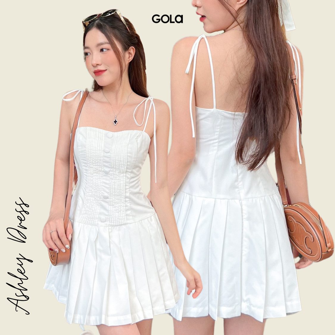 Đầm ashley - đầm 2 dây ngắn tùng xòe xếp ly