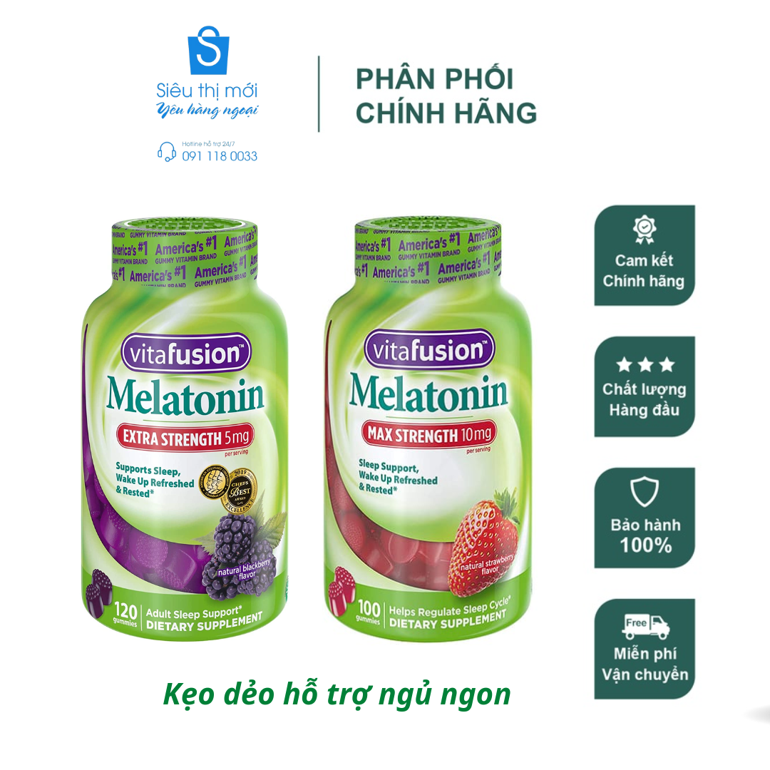 Kẹo dẻo hỗ trợ ngủ ngon Vitafusion Extra Strength Melatonin Hương Blackberry 120v Mỹ