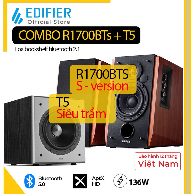 Combo loa edifier r1700bts bluetooth và t5 siêu trầm công suất 136w điều khiển từ xa - hàng chính hãng - phiên bản quốc tế - bảo hành 12 tháng - đổi mới trong 30 ngày