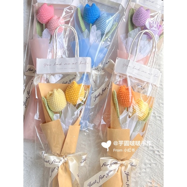 Túi đựng hoa có quai xách, túi đựng thú len handmade