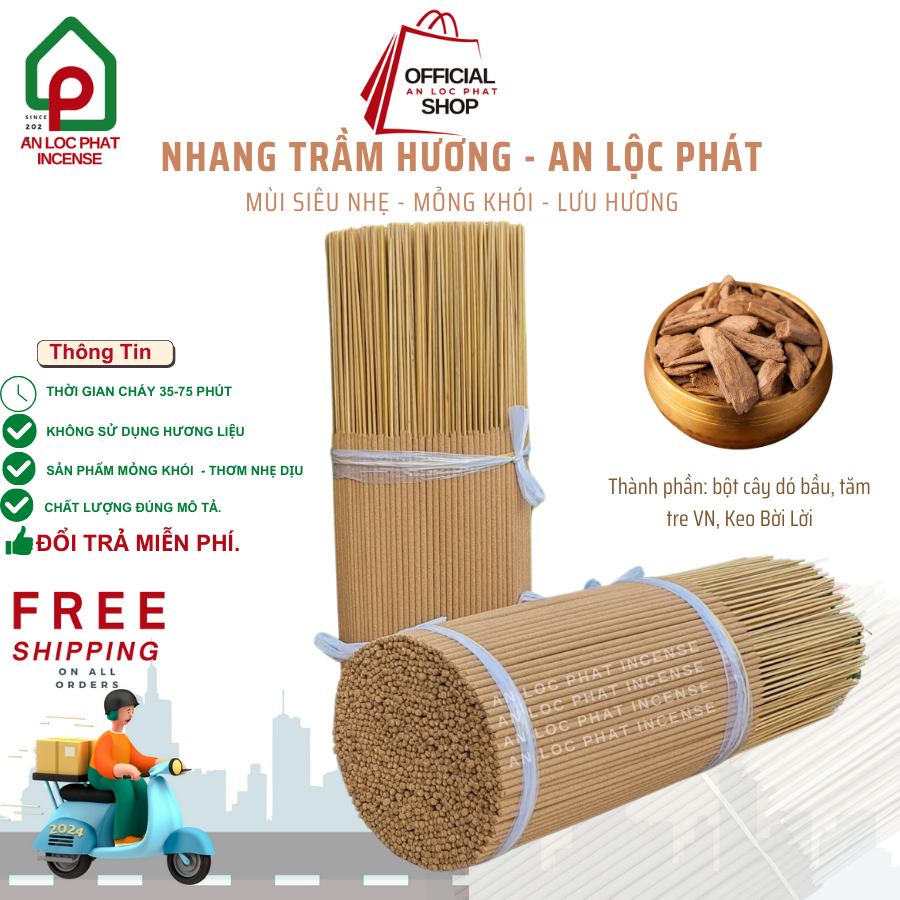 Nhang trầm hương - thơm siêu nhẹ, mỏng khói an lộc phát