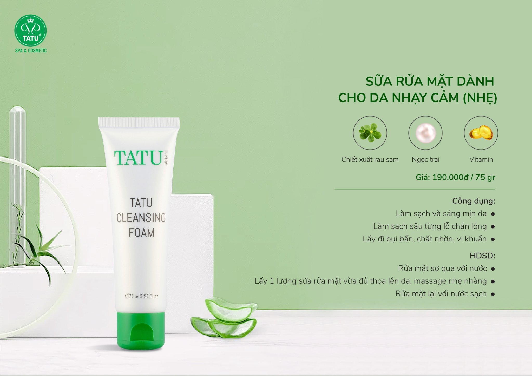Sữa rửa mặt dành cho da nhạy cảm tatu cleansing foam - 75