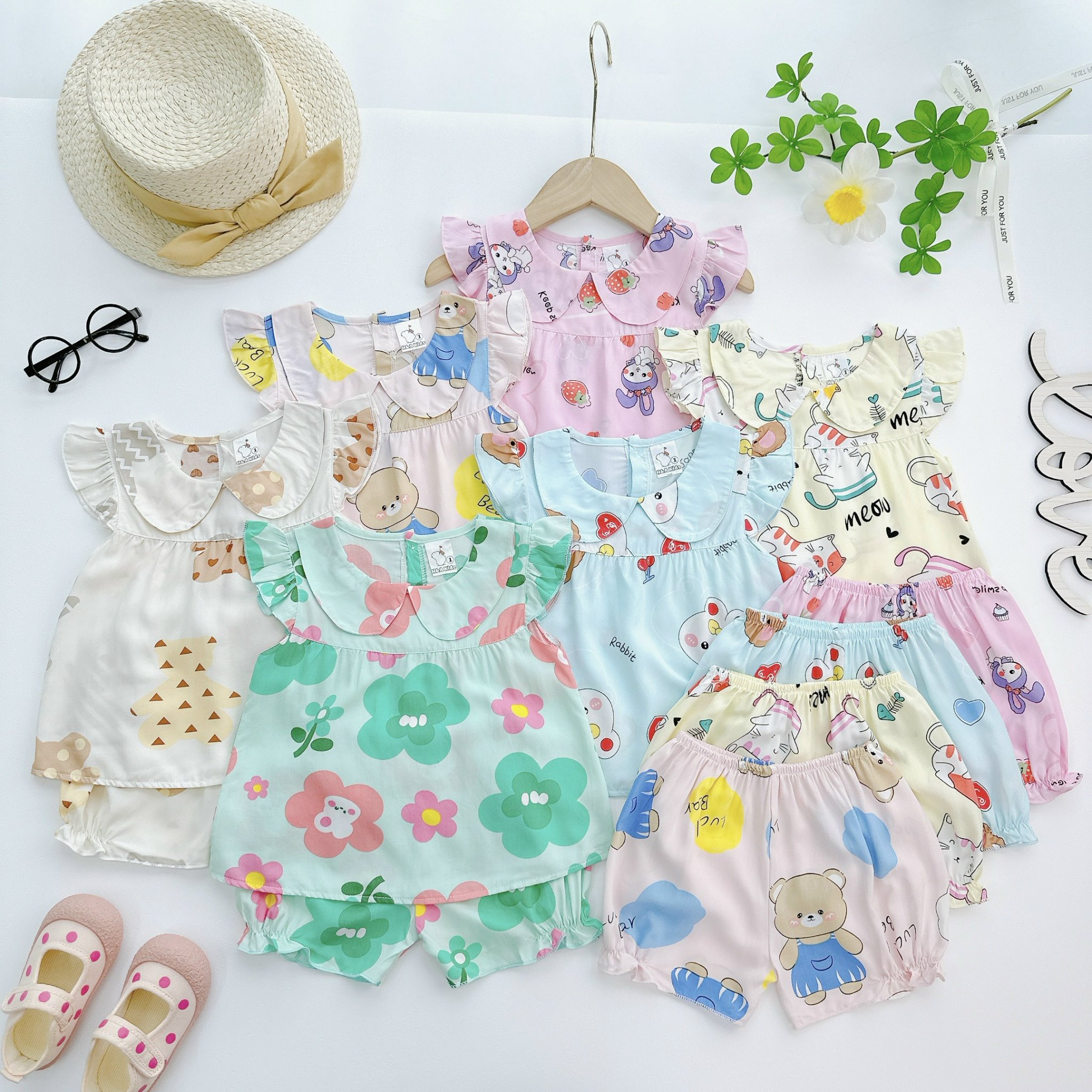 [7-13kg] Đồ bộ mặc nhà vải tôn(tole-lanh) mẫu cổ sen mềm mịn mát kiểu dáng xinh xắn đáng yêu cho Bé Gái MeGauu - BTG52