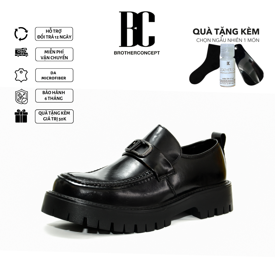 Giày Tây Lười Nam Hiện Đại, Đế Chunky, Da Mềm - Loafer Modern Man 5 Black - BRC092205