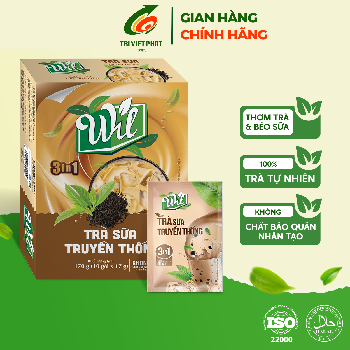 Trà sữa truyền thống Wil trà hòa tan 3 in 1 hộp 170g (10 gói x 17g)