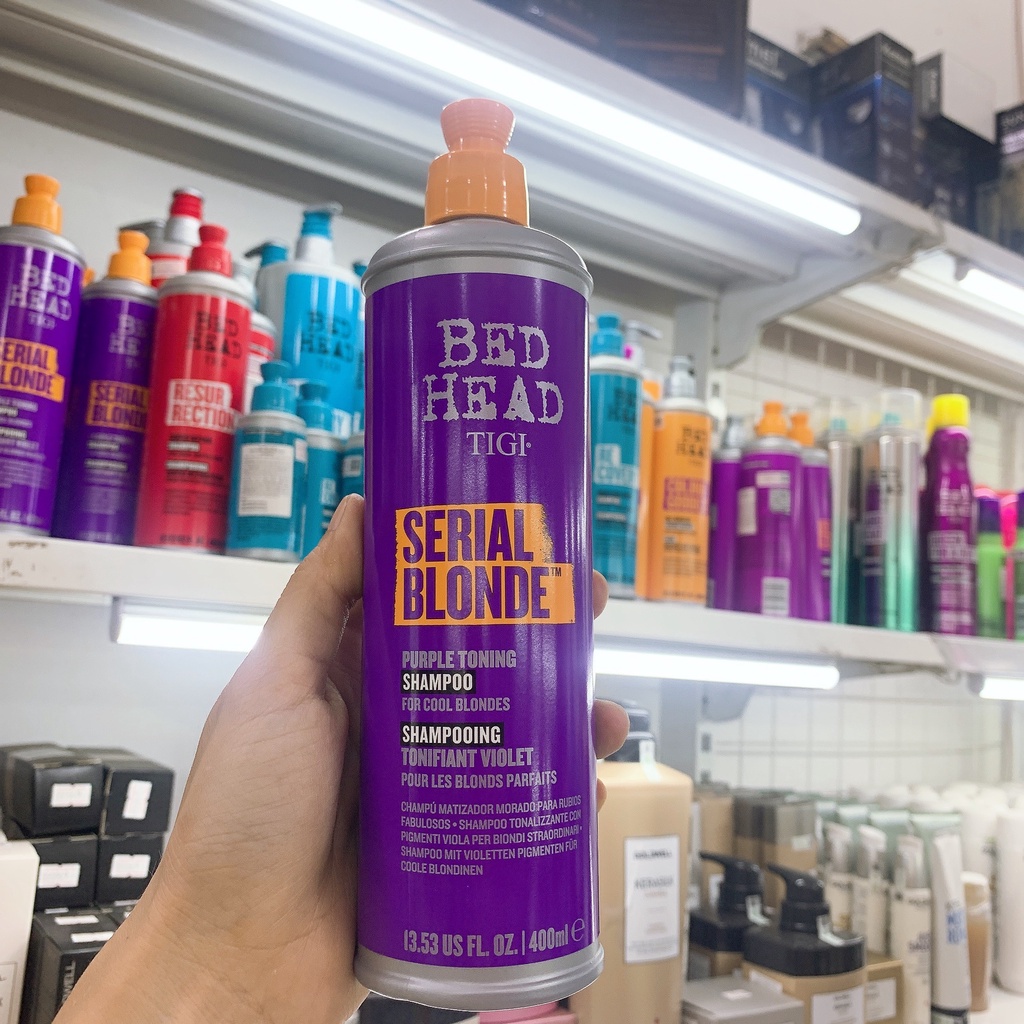 Dầu gội tím khử vàng tigi serial blond toning purple cho tóc trắng xám silver mỹ 400ml