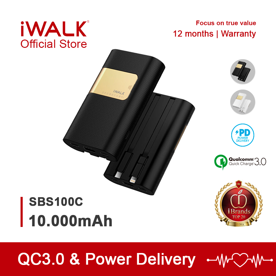 Pin sạc dự phòng 10000mAh - iWALK SBS100C sạc nhanh cho iPhone, Samsung,... 1 Cổng Type C Power Delivery 18W, 1 cổng sạc nhanh Quick Charge  QC3.0 - Bảo hành Chính Hãng 12 tháng